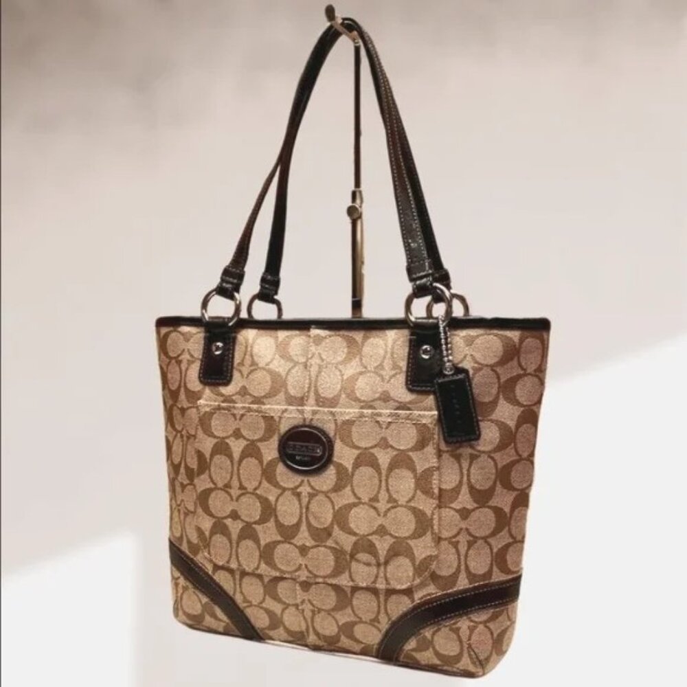 Euc Coach Signature Heritage Khaki Handbag Tote Purse